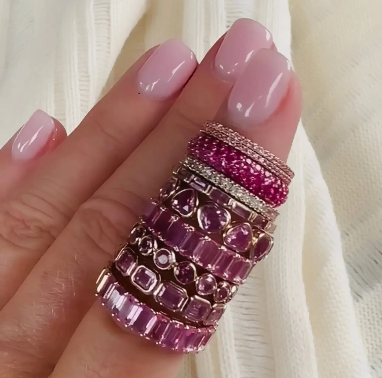 14K or 18K Gold Pave Pink Sapphire Eternity Band