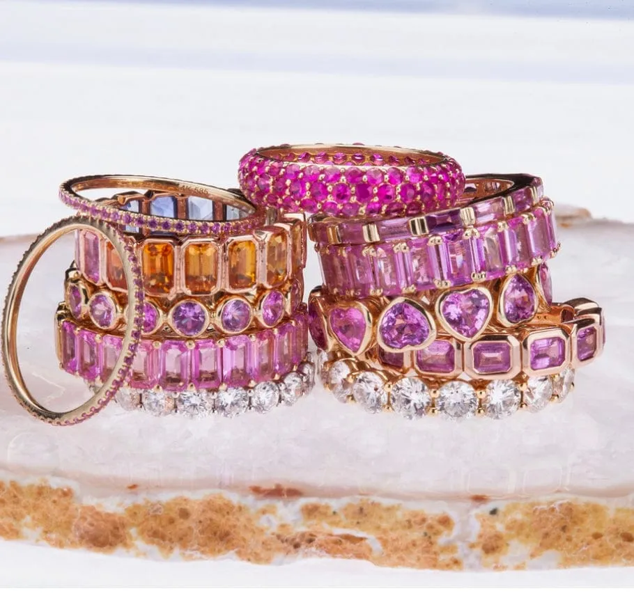 14K or 18K Gold Pave Pink Sapphire Eternity Band