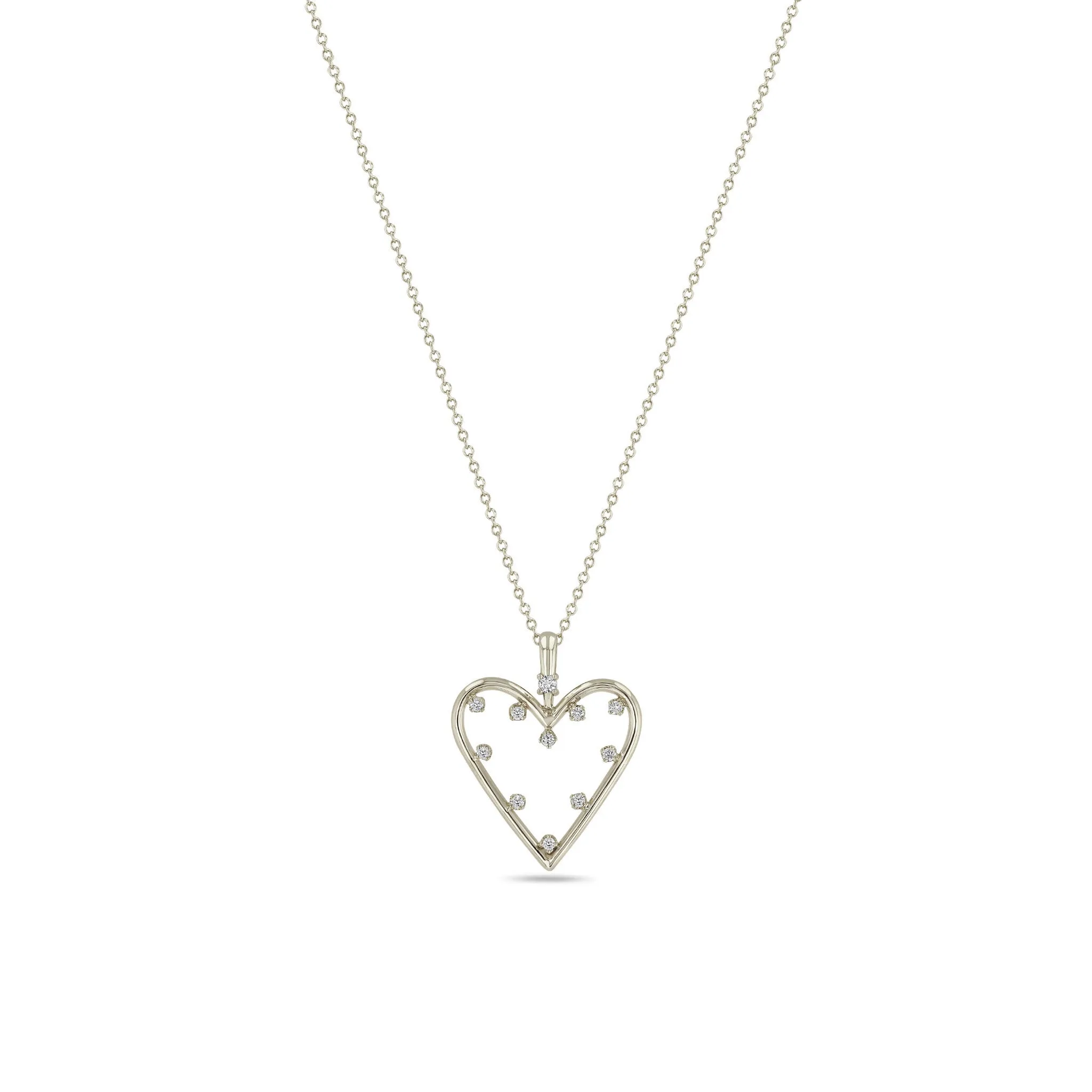 14k Prong Diamond Open Heart Pendant Necklace