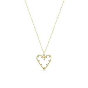 14k Prong Diamond Open Heart Pendant Necklace