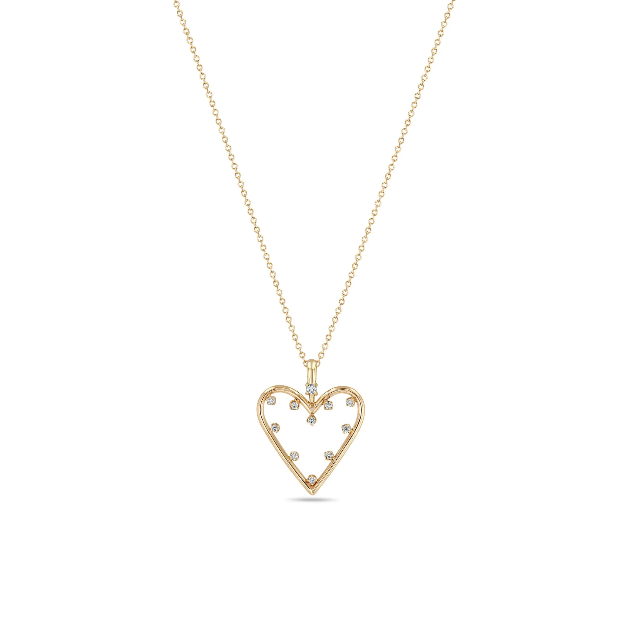 14k Prong Diamond Open Heart Pendant Necklace