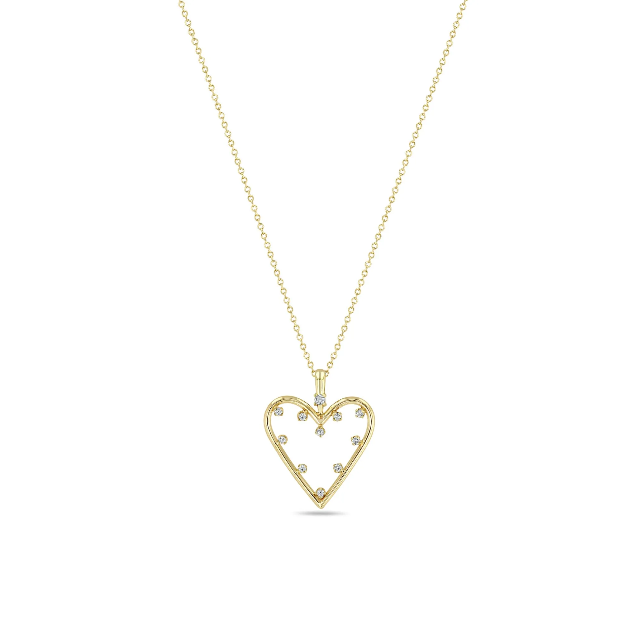 14k Prong Diamond Open Heart Pendant Necklace