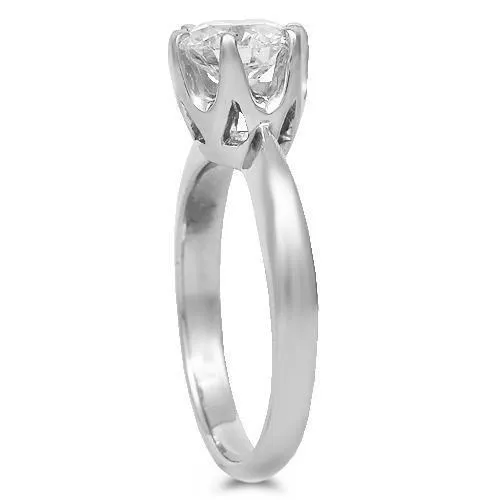 14K Solid White Gold Diamond Solitaire Engagement Ring 1.13 Ctw