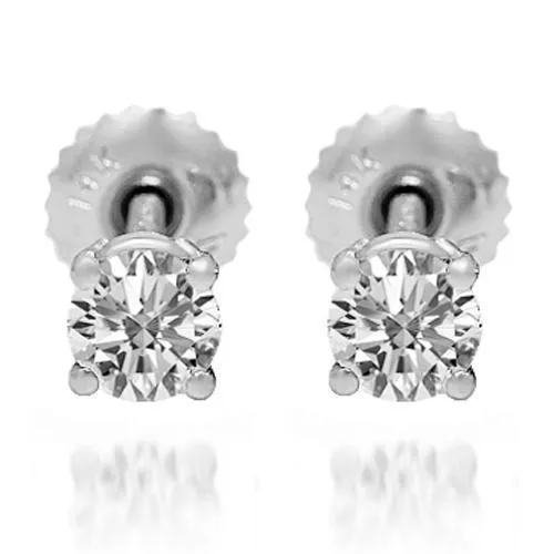 14K Solid White Gold Diamond Solitaire Stud Earrings 0.60 Ctw