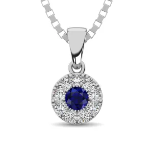 14K White Gold Diamond 1/4 Ct.Tw. and Blue Sapphire Pendant