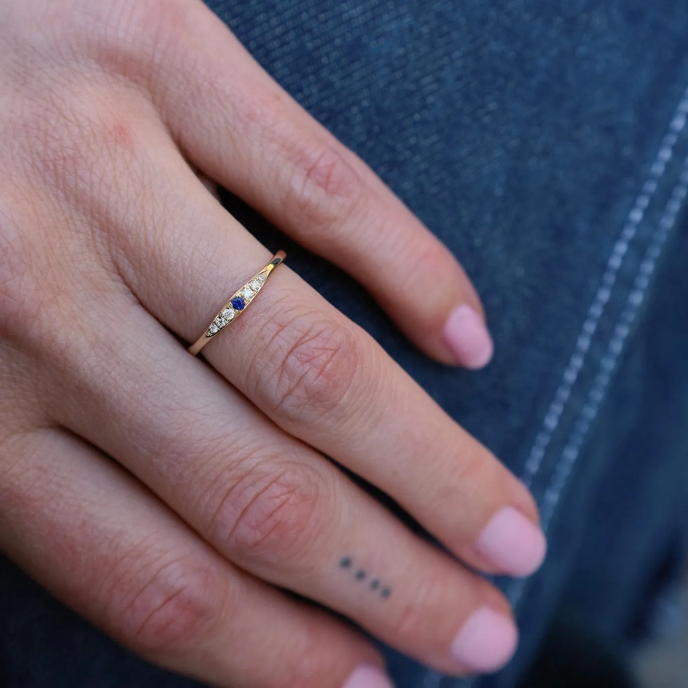 14k Yellow Gold White Diamond & Sapphire Stacking Ring