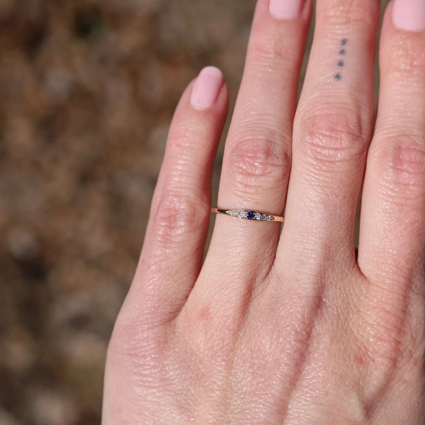 14k Yellow Gold White Diamond & Sapphire Stacking Ring