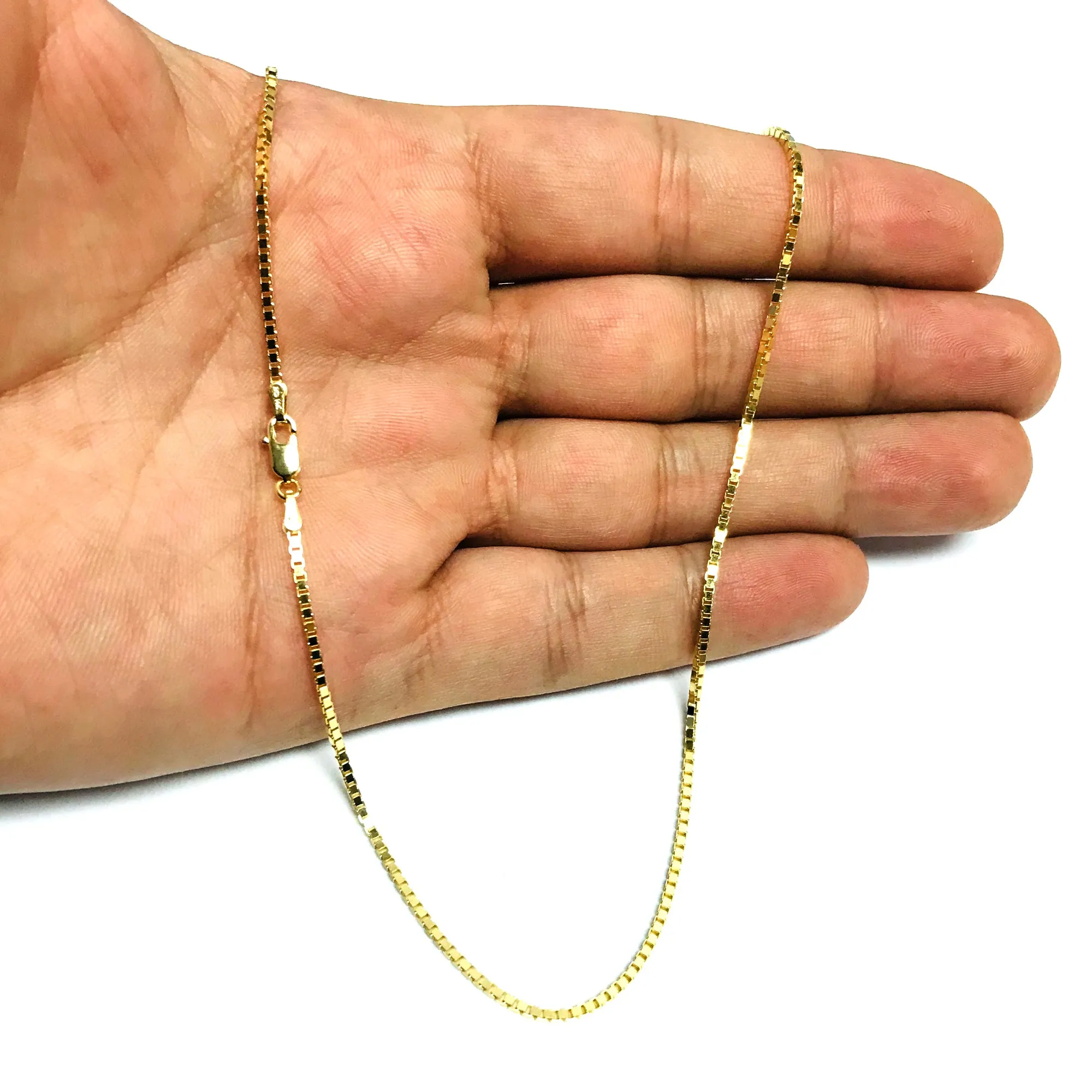 14k Yellow Solid Gold Mirror Box Chain Necklace, 1.4mm