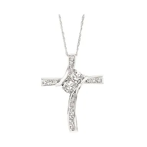 14KT White Gold & Diamond Classic Book Cross Pendants Neckwear Pendant  - 3/4 ctw