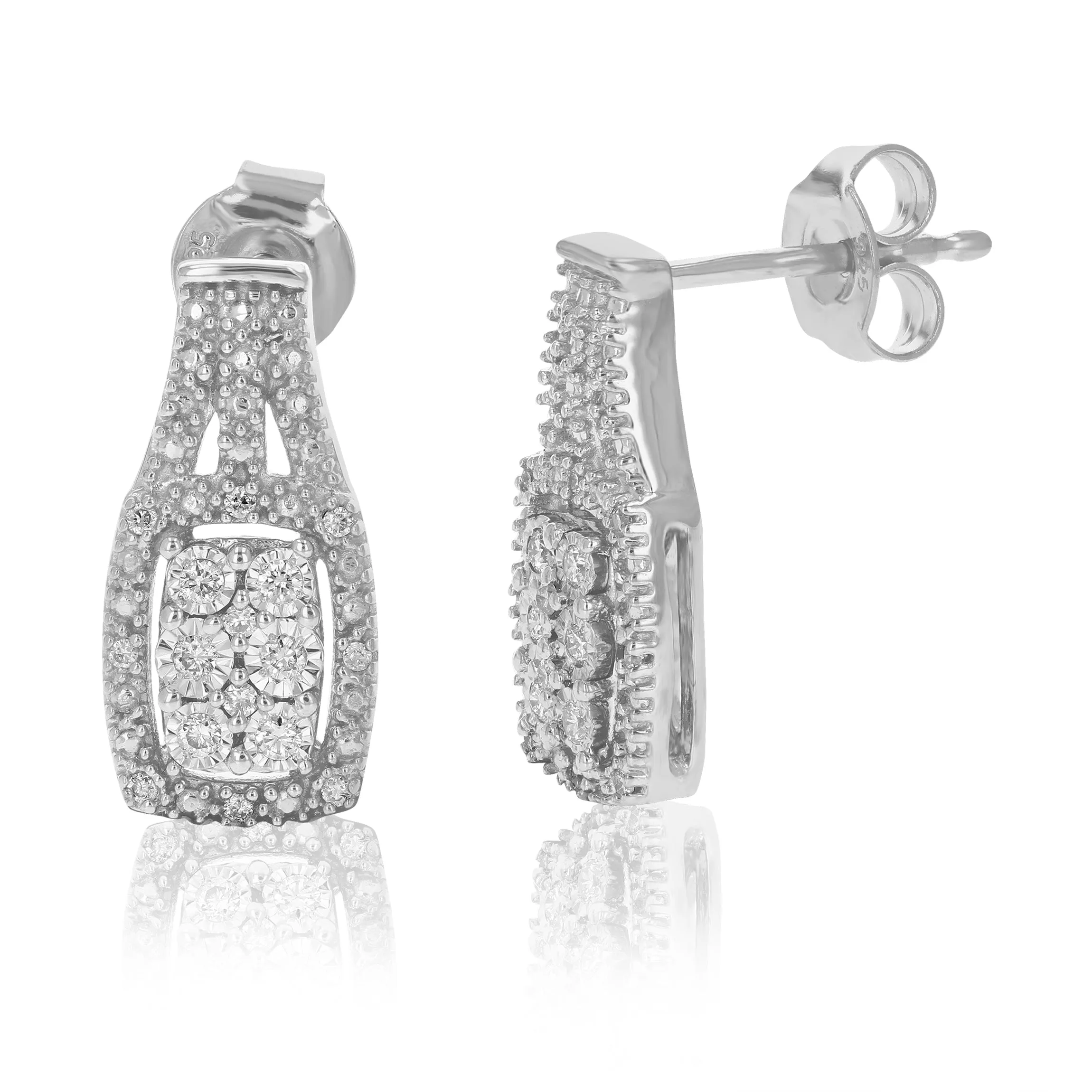 1/5 cttw Round Lab Grown Diamond Dangle Earrings .925 Sterling Silver Prong Set 2/3 Inch