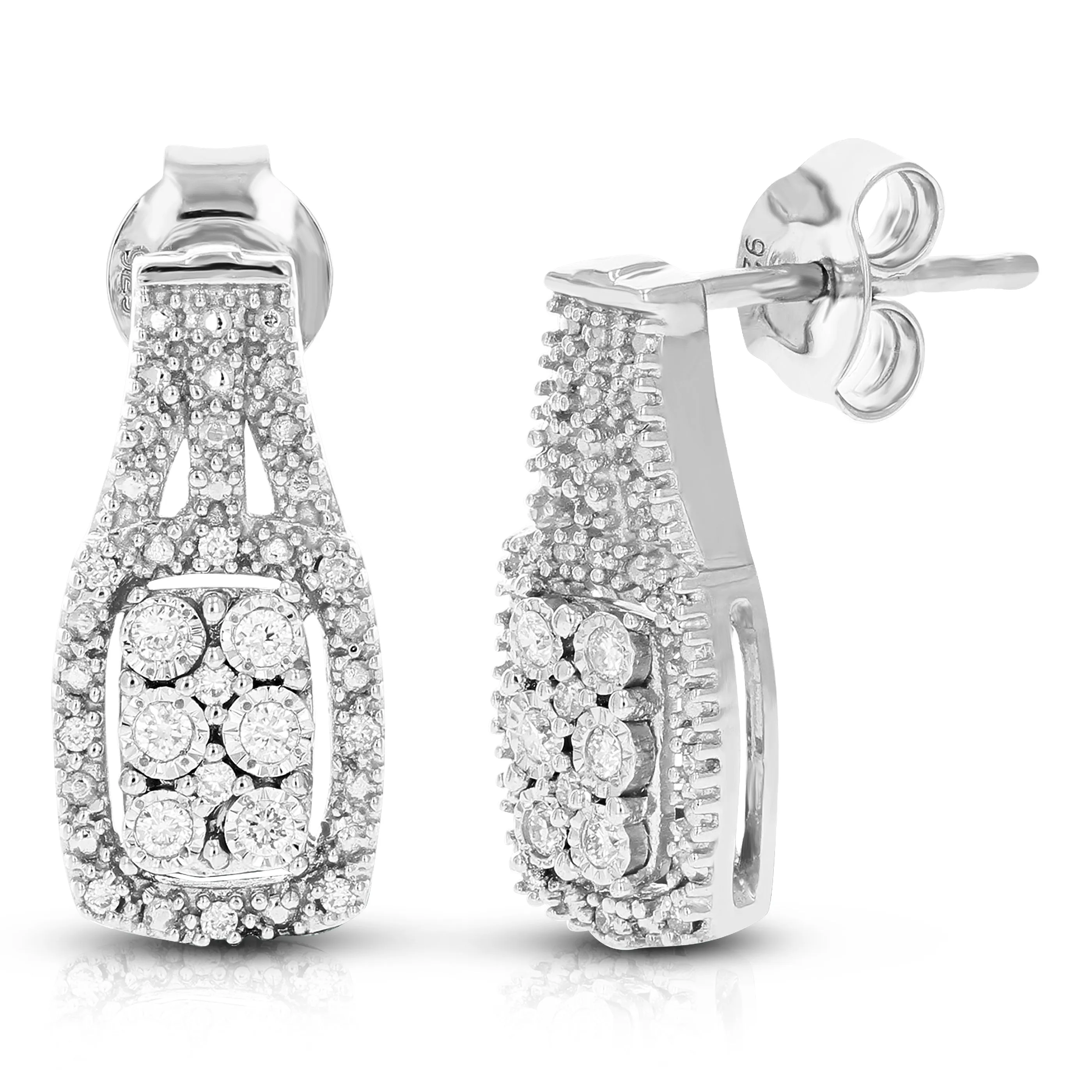 1/5 cttw Round Lab Grown Diamond Dangle Earrings .925 Sterling Silver Prong Set 2/3 Inch