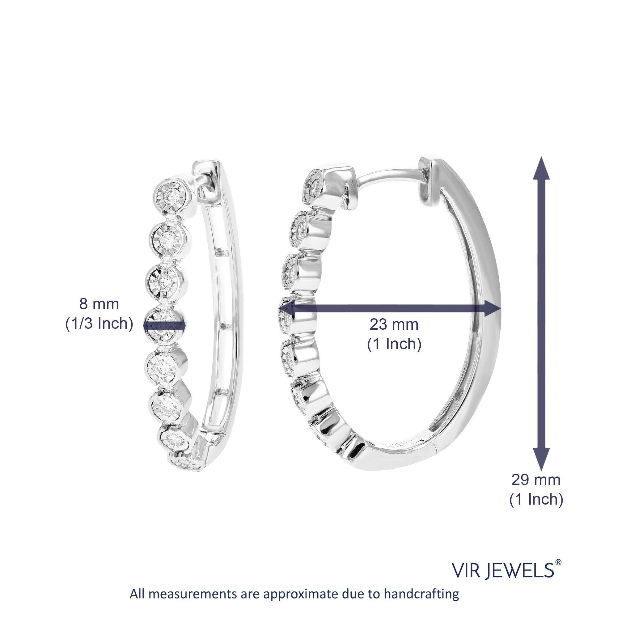 1/5 cttw Round Lab Grown Diamond Hoop Earrings .925 Sterling Silver Prong Set 1 Inch