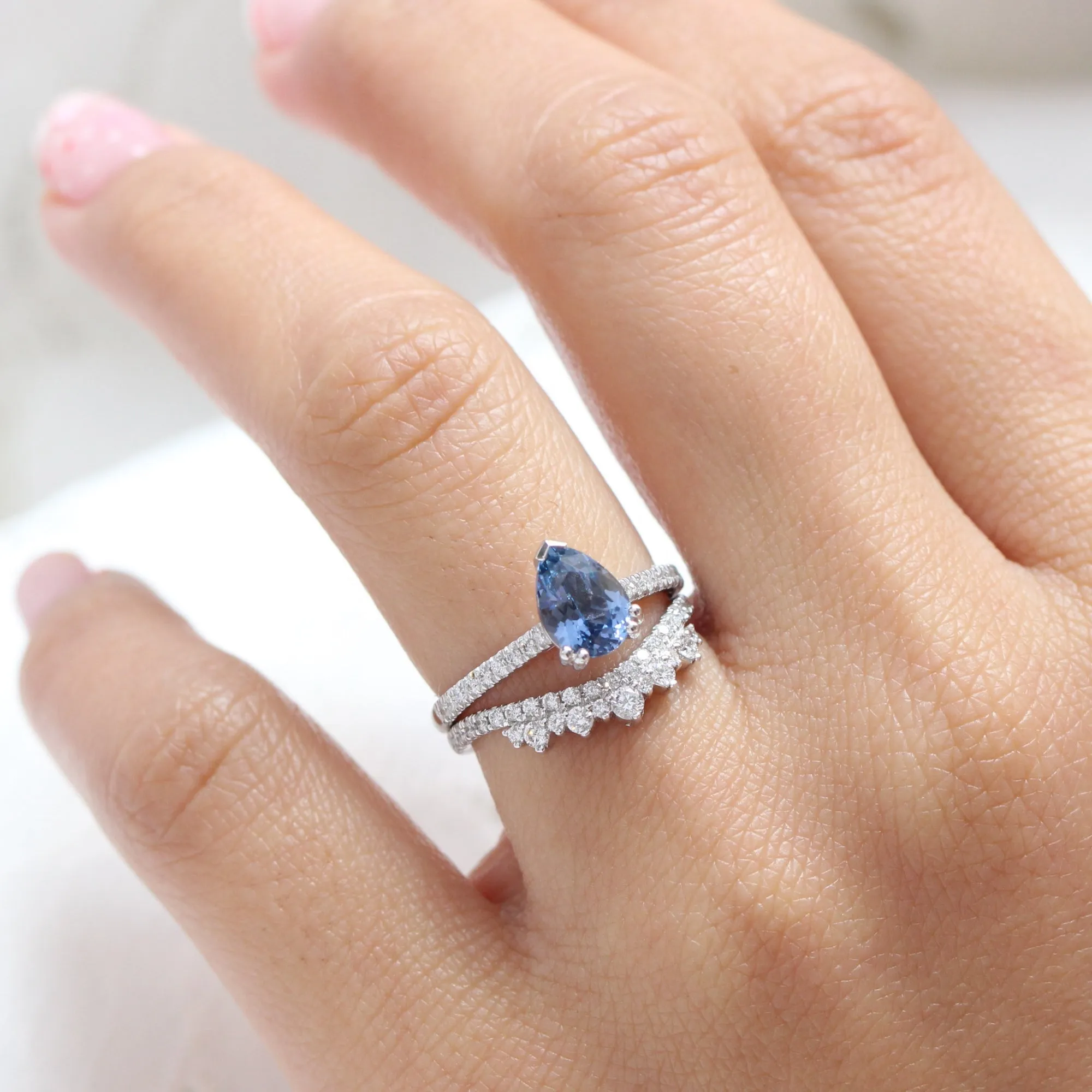 1.65 Ct Pear Aqua Blue Sapphire Diamond Ring in 14k White Gold Grace Solitaire, Size 6.5