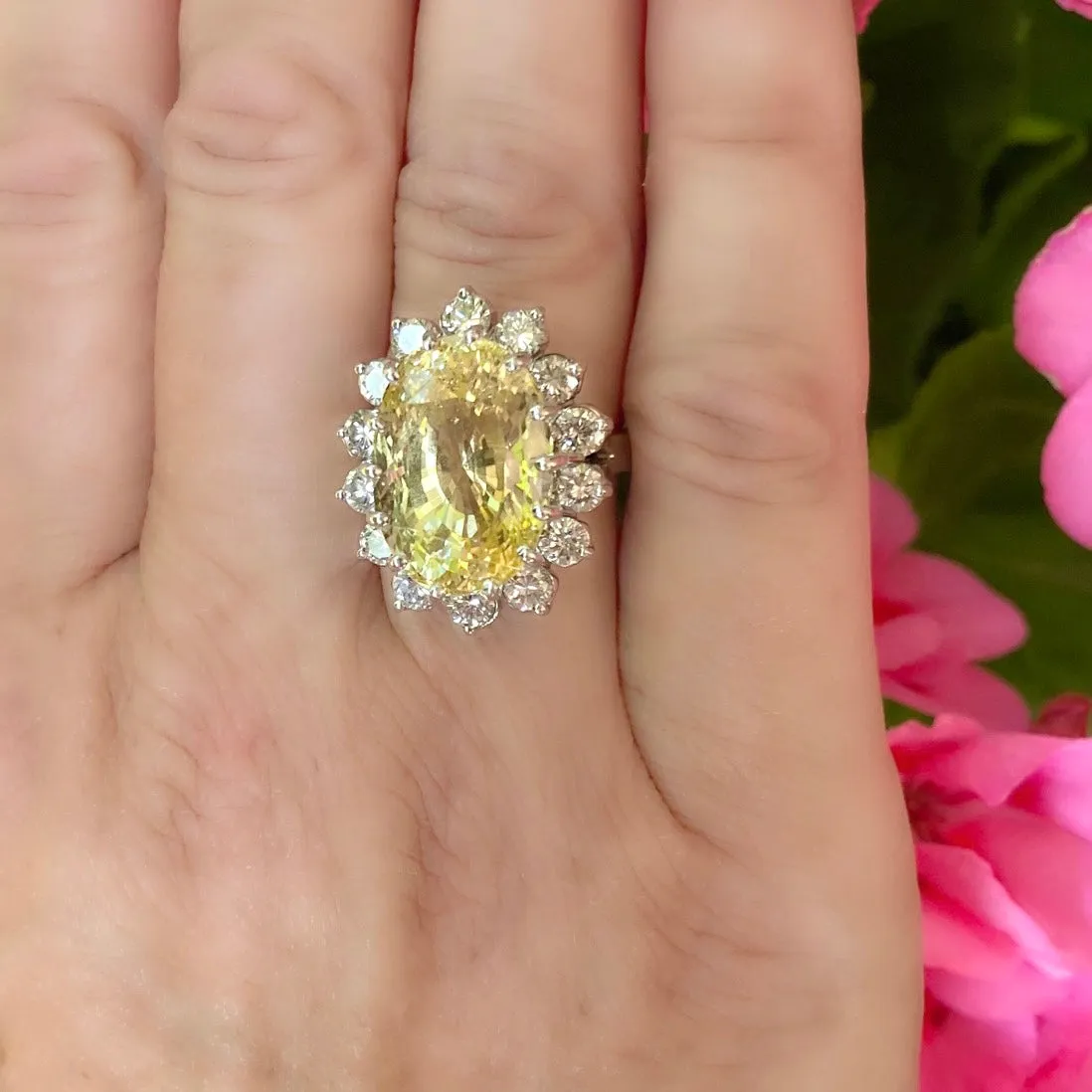 16ct Oval Yellow Sapphire & Diamond Ring