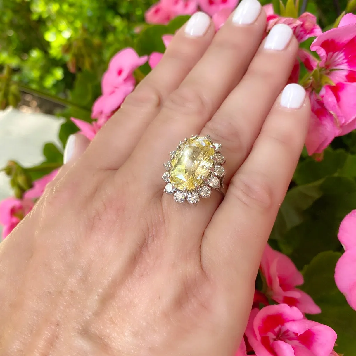 16ct Oval Yellow Sapphire & Diamond Ring