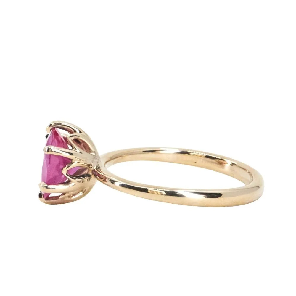 1.75ct Mozambique Pink Oval Sapphire Lotus Solitaire in 14k Yellow Gold