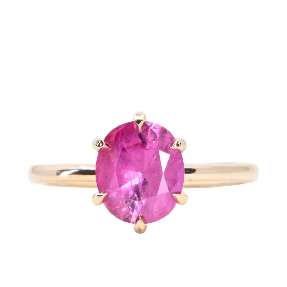 1.75ct Mozambique Pink Oval Sapphire Lotus Solitaire in 14k Yellow Gold