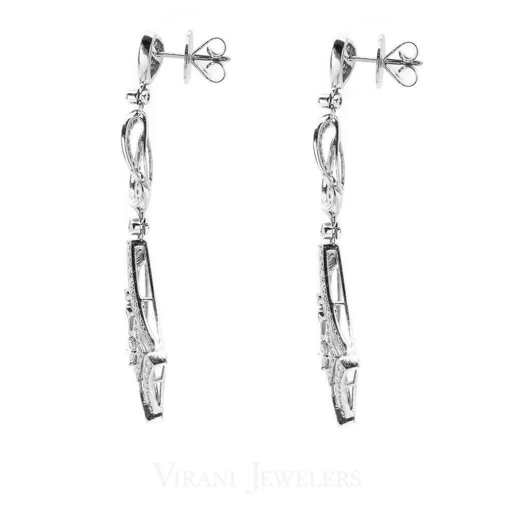 1.77CT Diamond Drop Earrings Set In 18K White Gold W/ Diamond Frames