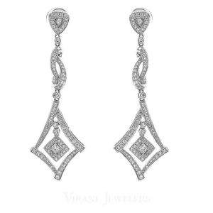 1.77CT Diamond Drop Earrings Set In 18K White Gold W/ Diamond Frames