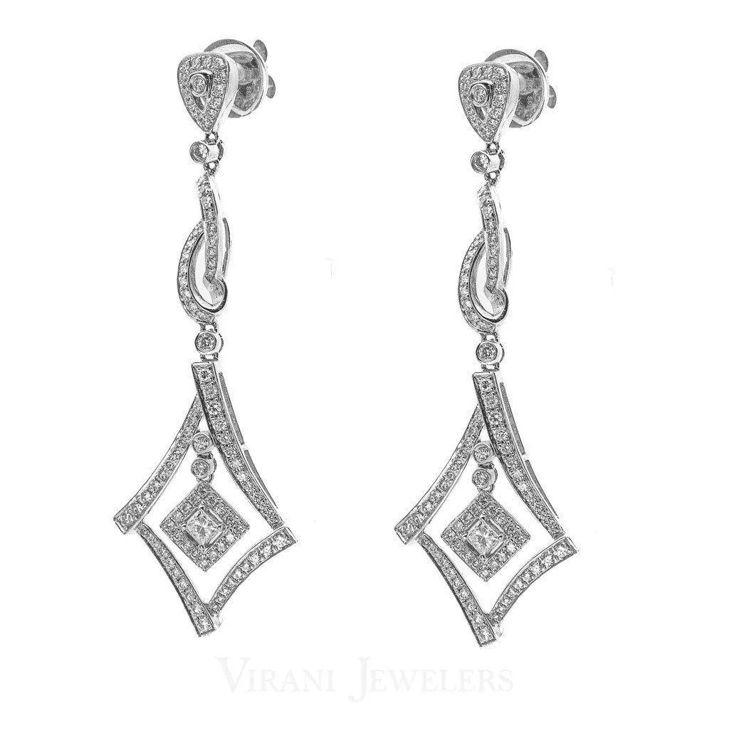 1.77CT Diamond Drop Earrings Set In 18K White Gold W/ Diamond Frames