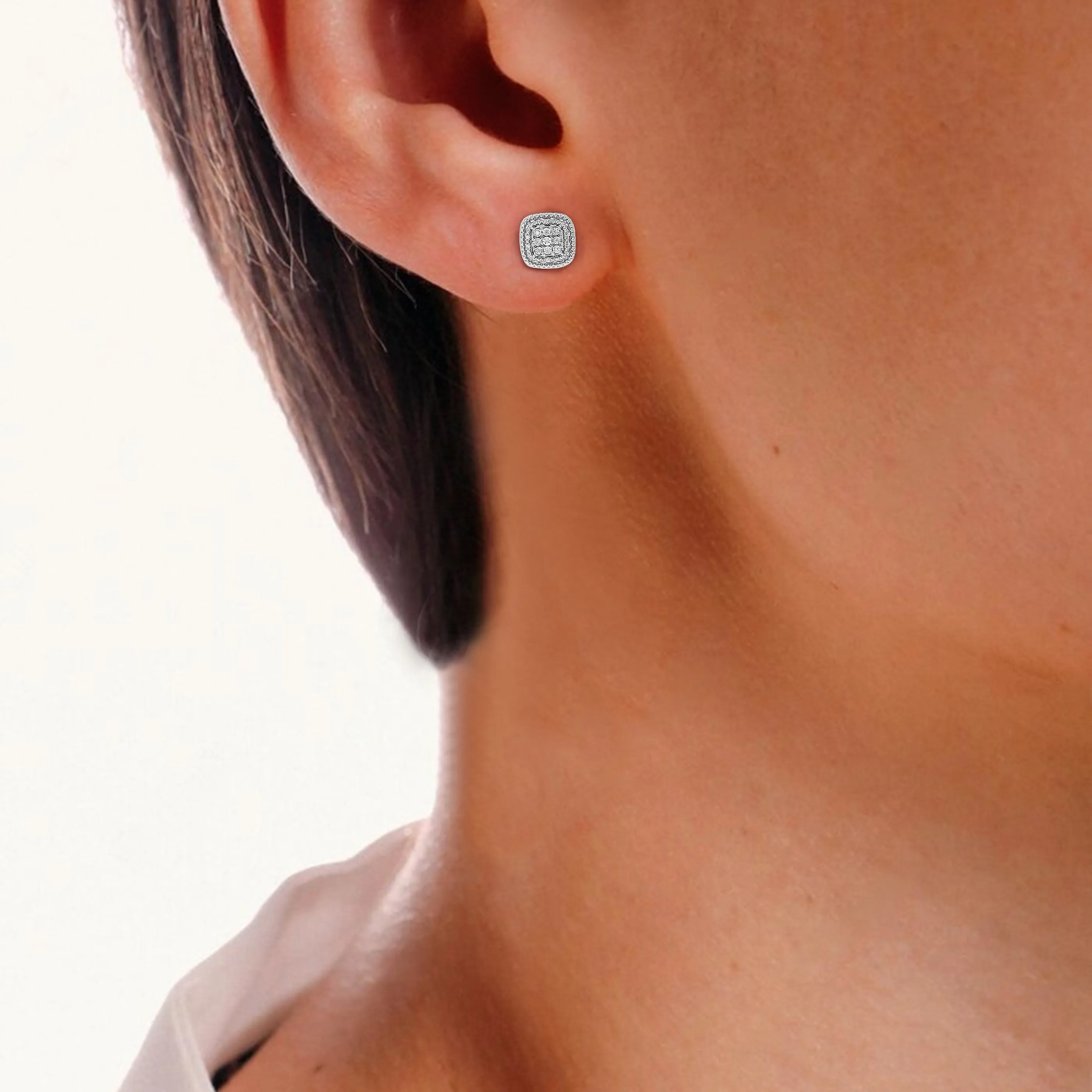 1/8 cttw Cushion Composite Diamond Stud Earrings in Sterling Silver