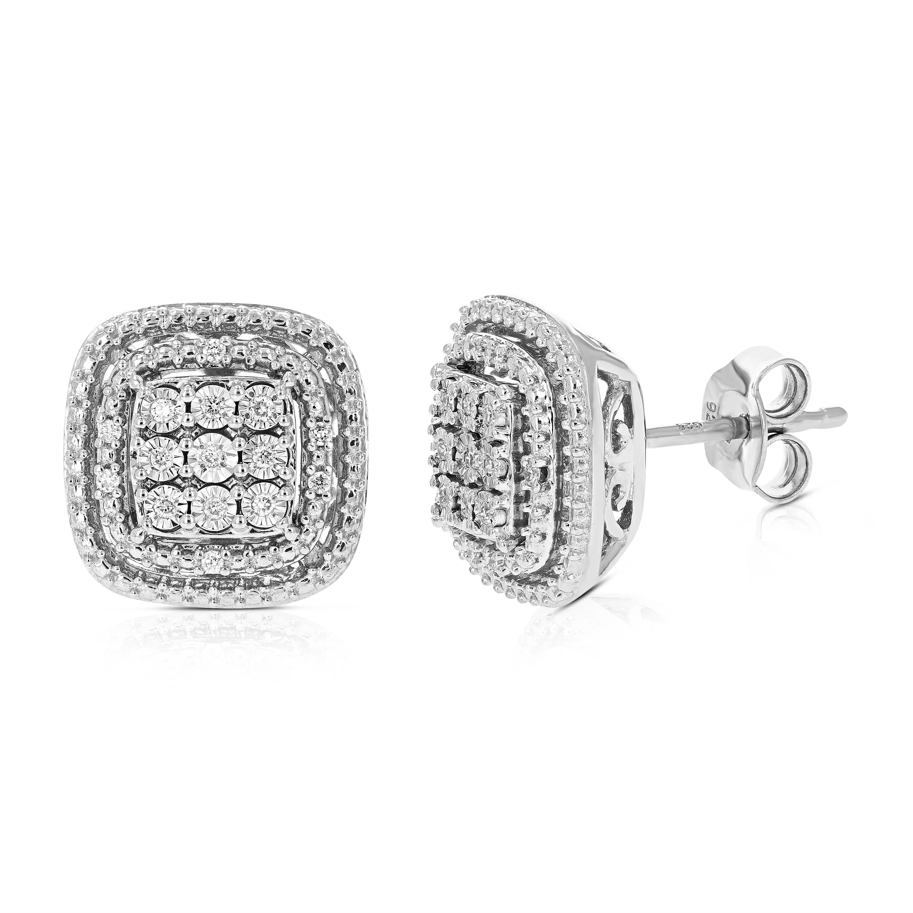 1/8 cttw Cushion Composite Diamond Stud Earrings in Sterling Silver