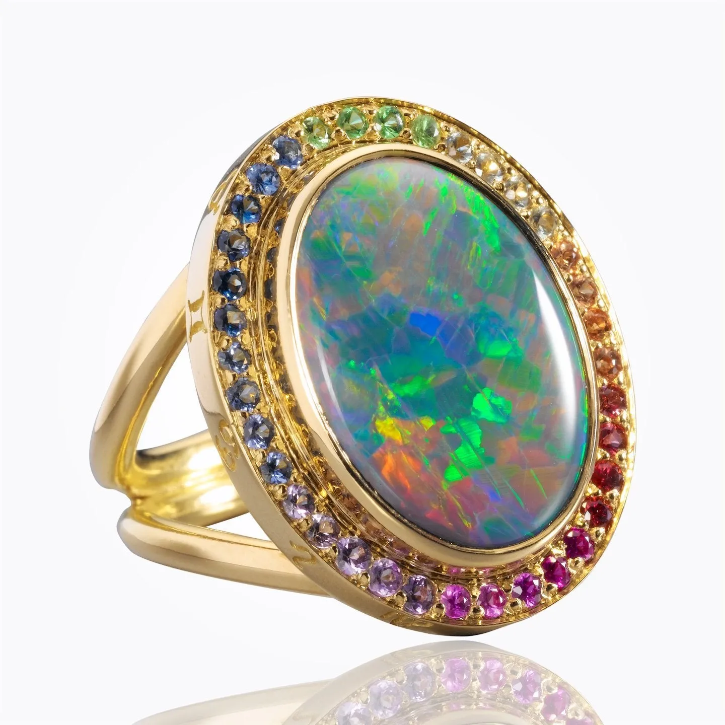 18K Astrid Ring with black opal and mix color sapphire