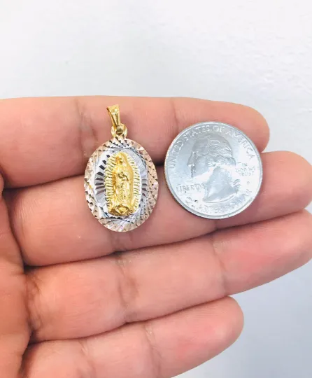 18K Gold Filled Virgen de Guadalupe Pendant Tri Color 20x13mm Our Lady of Guadalupe Charm Pendant for Womens / Dije de la Guadalupe