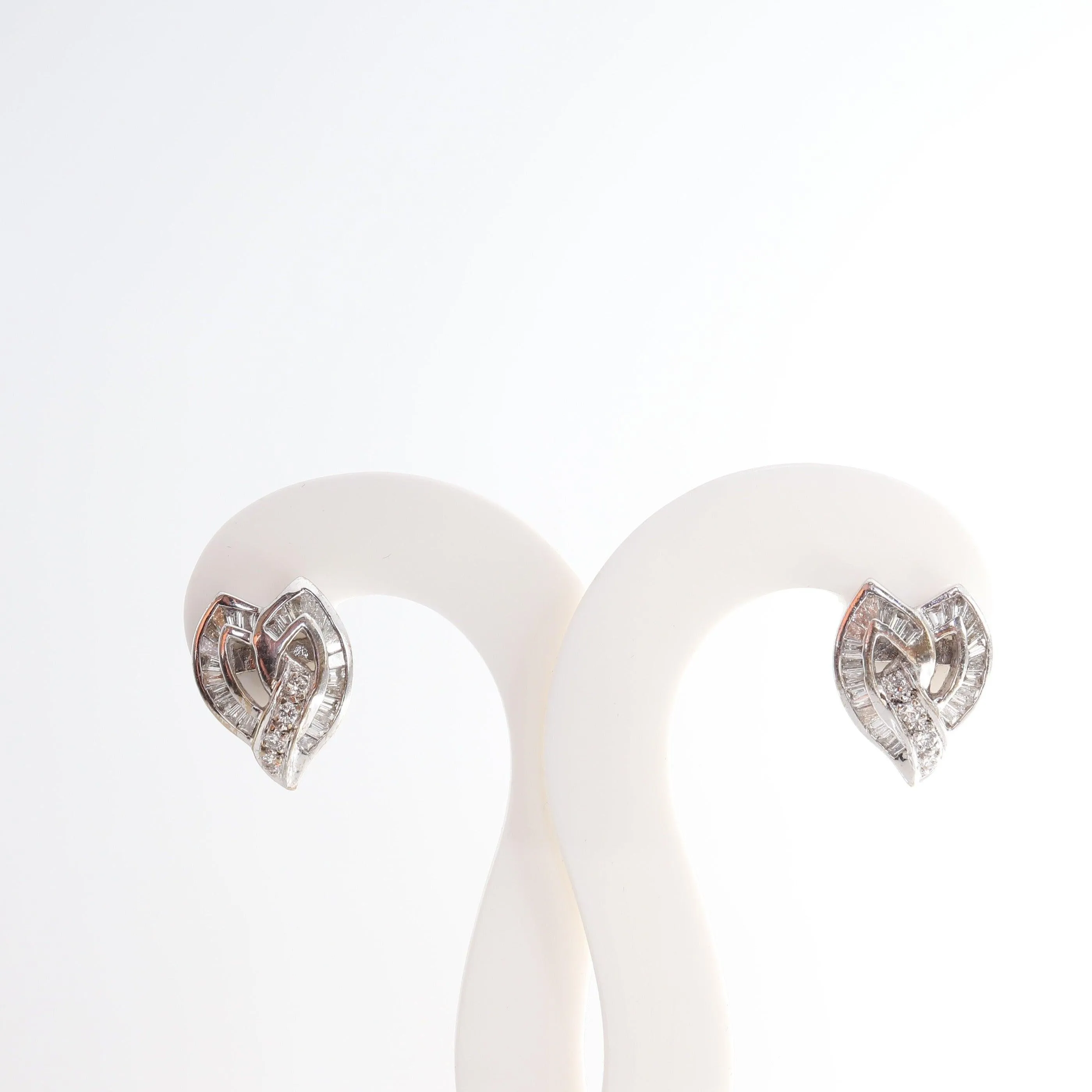 18kt White Gold  Heart Shaped Baguette Diamond Earrings