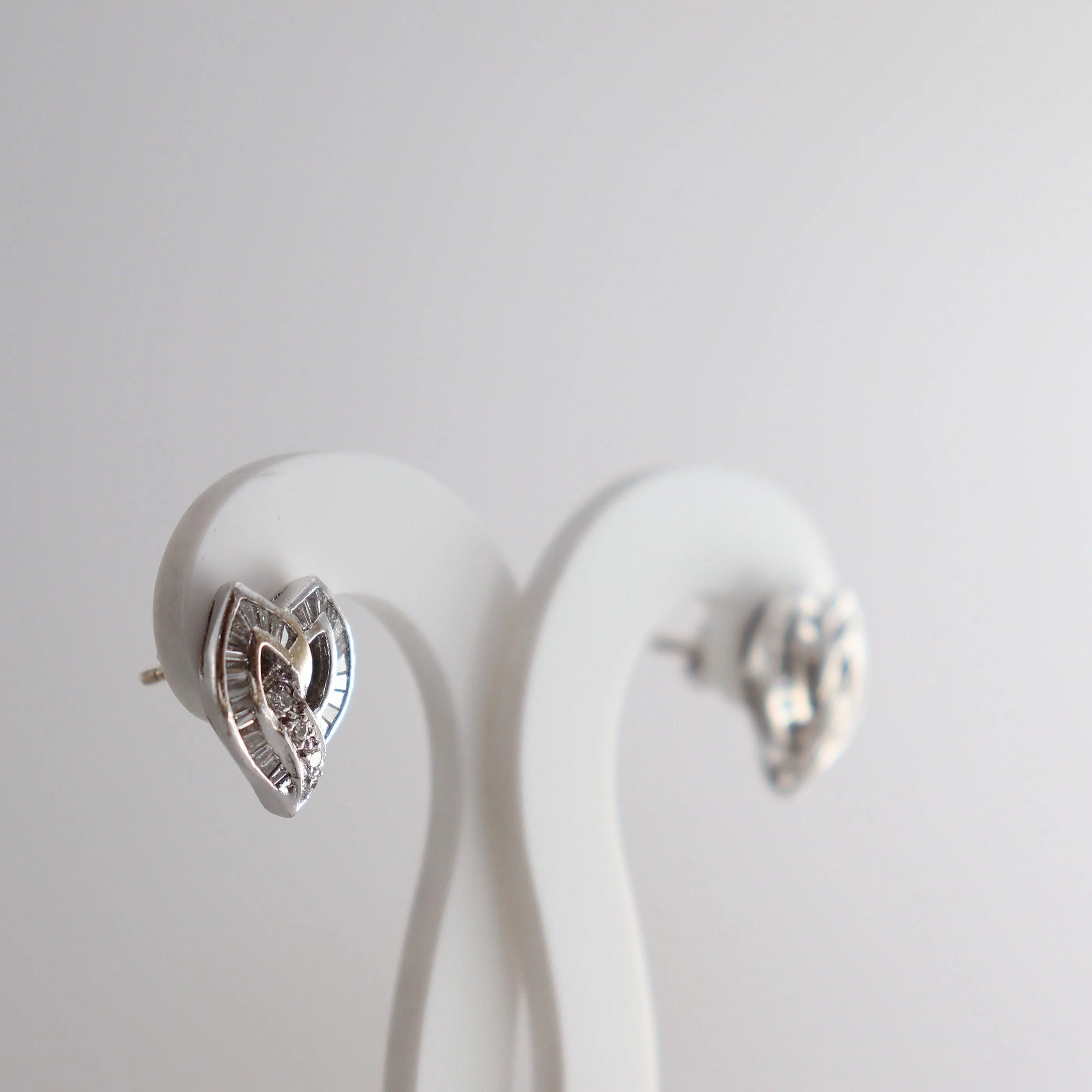 18kt White Gold  Heart Shaped Baguette Diamond Earrings