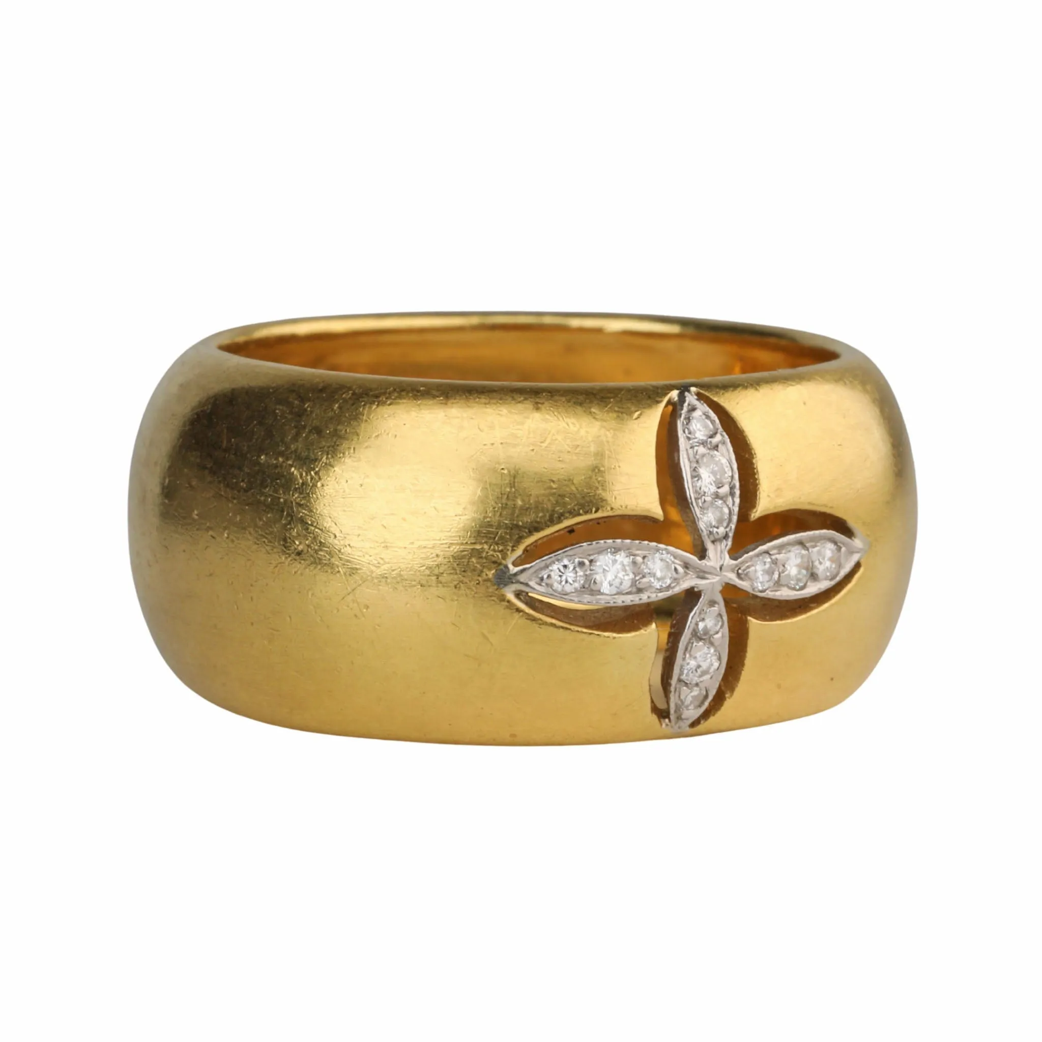 22K Gold Wide Band with Platinum & Pave Diamond Floating Star Center