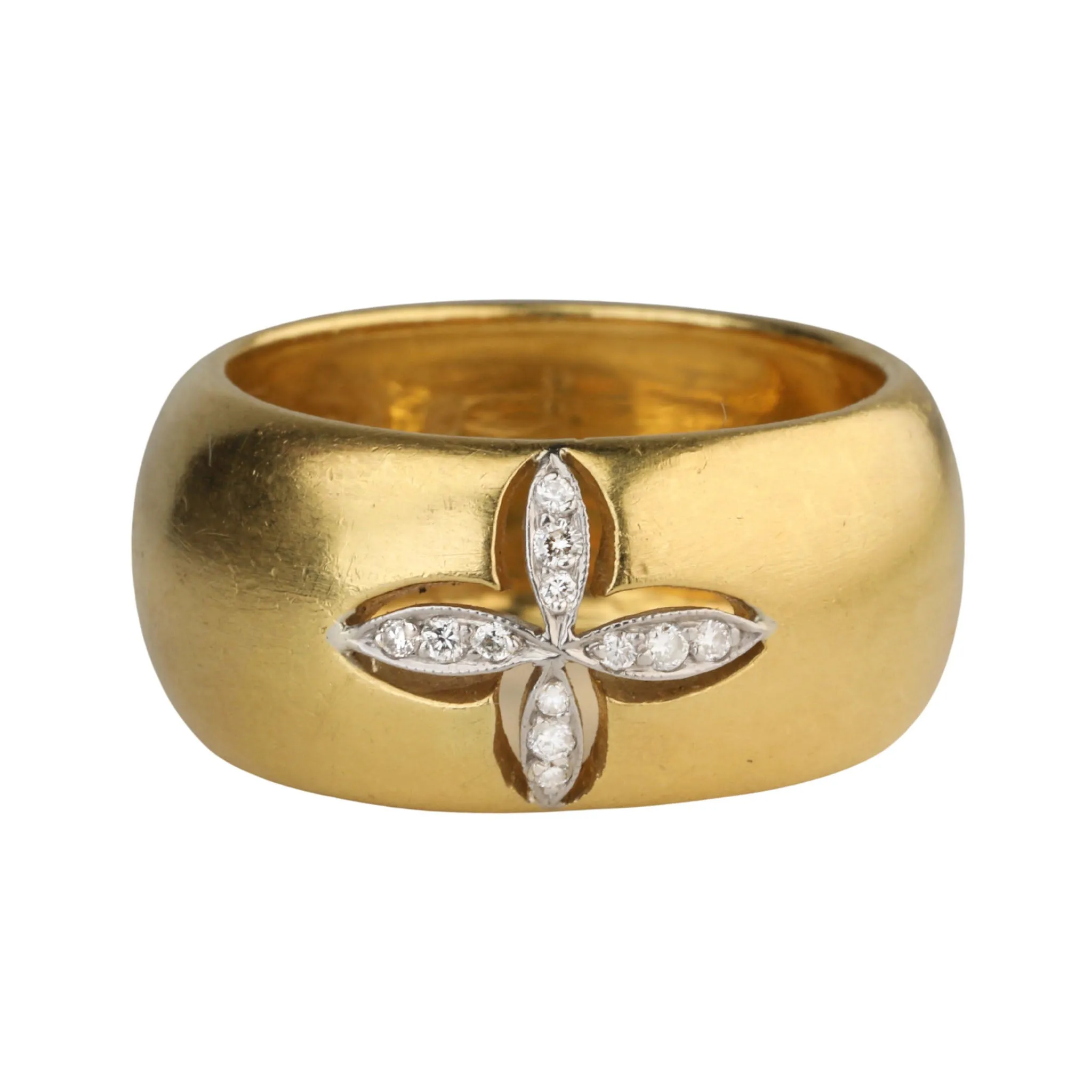 22K Gold Wide Band with Platinum & Pave Diamond Floating Star Center