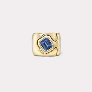 3.06ct Emerald Cut Blue Sapphire Impetus Interlocking Puzzle Ring