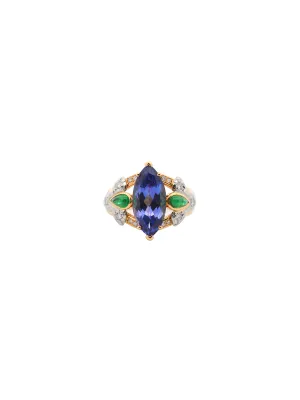 4.58ct Diamond Tanzanite Emerald 18K Gold Platinum Marquise Ring