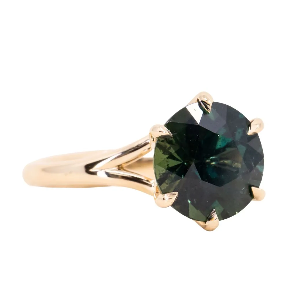 4.77ct Round African Sapphire Six Prong Split Shank Solitaire in 14k Yellow Gold