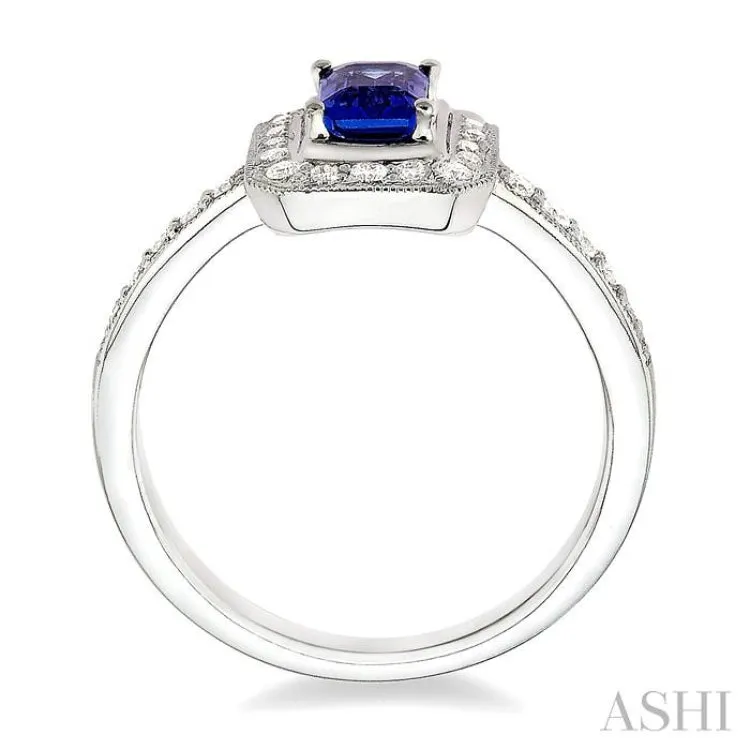 6x4MM Octagon Cut Sapphire and 1/3 Ctw Round Cut Diamond Ring in 18K White Gold