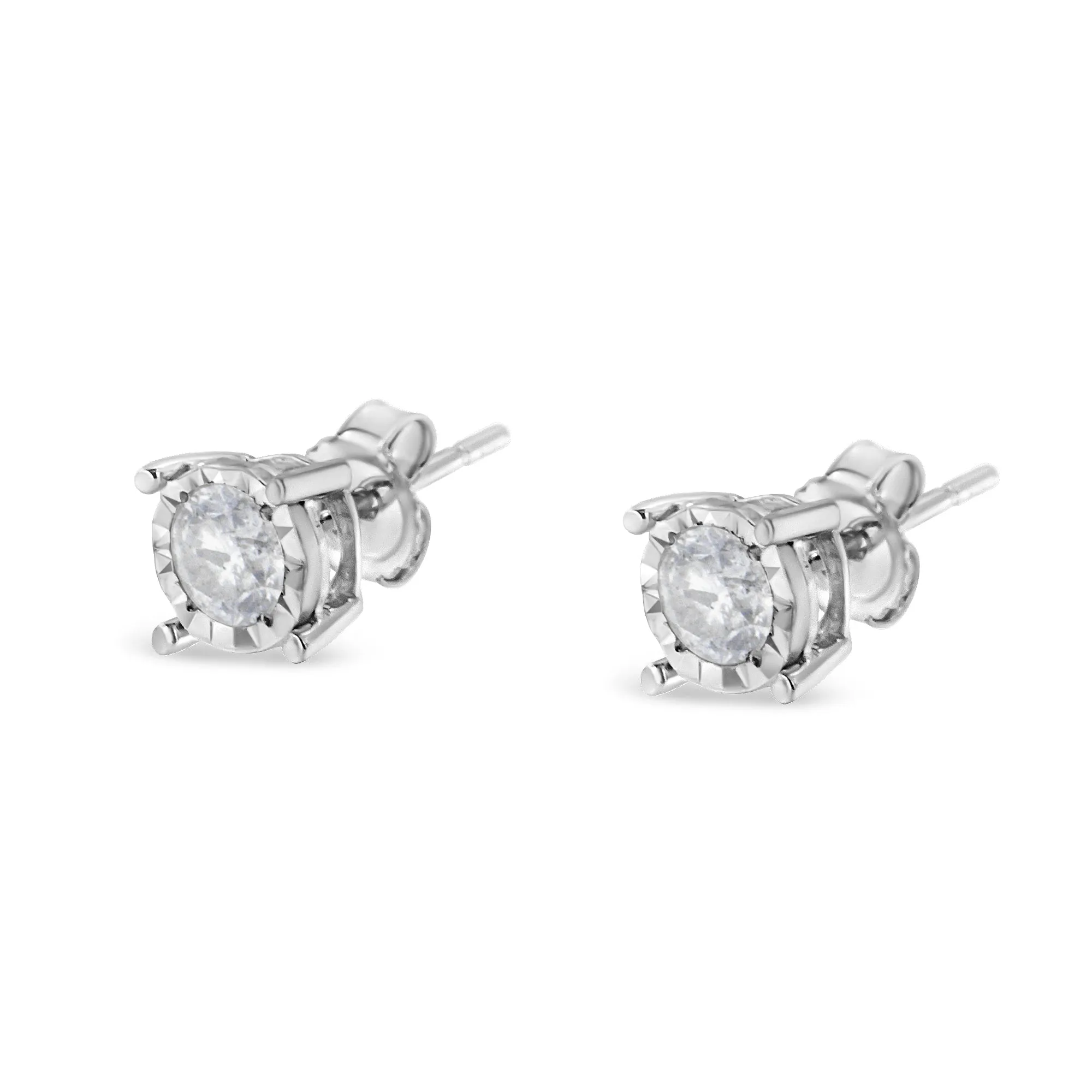 .925 Sterling Silver 1/2 Cttw Near Colorless Round Brilliant-Cut Diamond Miracle-Set Stud Earrings