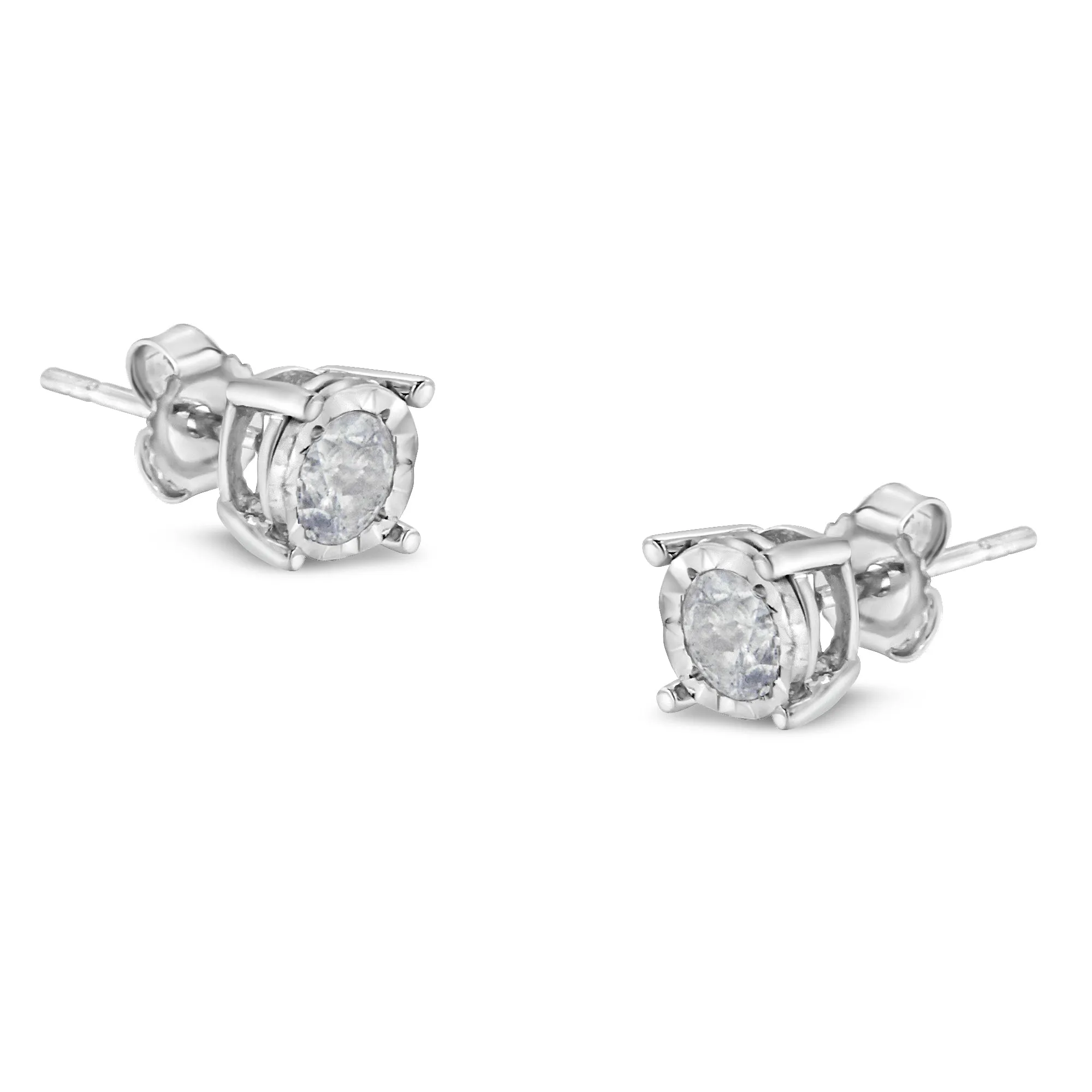 .925 Sterling Silver 1/2 Cttw Near Colorless Round Brilliant-Cut Diamond Miracle-Set Stud Earrings