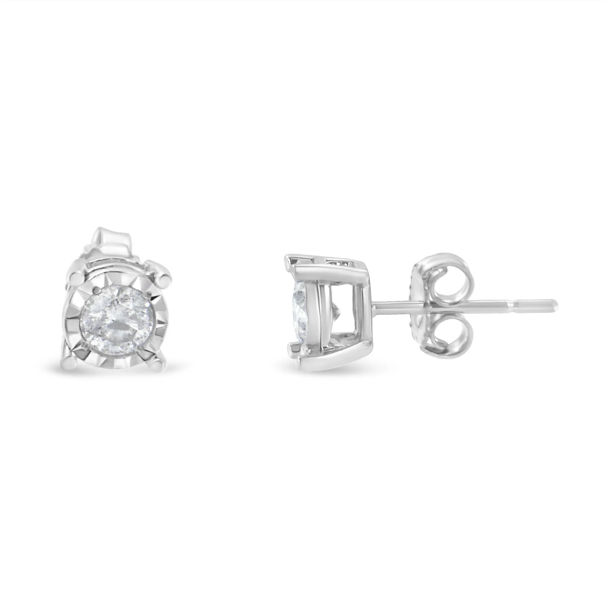 .925 Sterling Silver 1/2 Cttw Near Colorless Round Brilliant-Cut Diamond Miracle-Set Stud Earrings