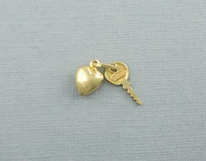 9ct Gold Key And Heart Pendant - Charm