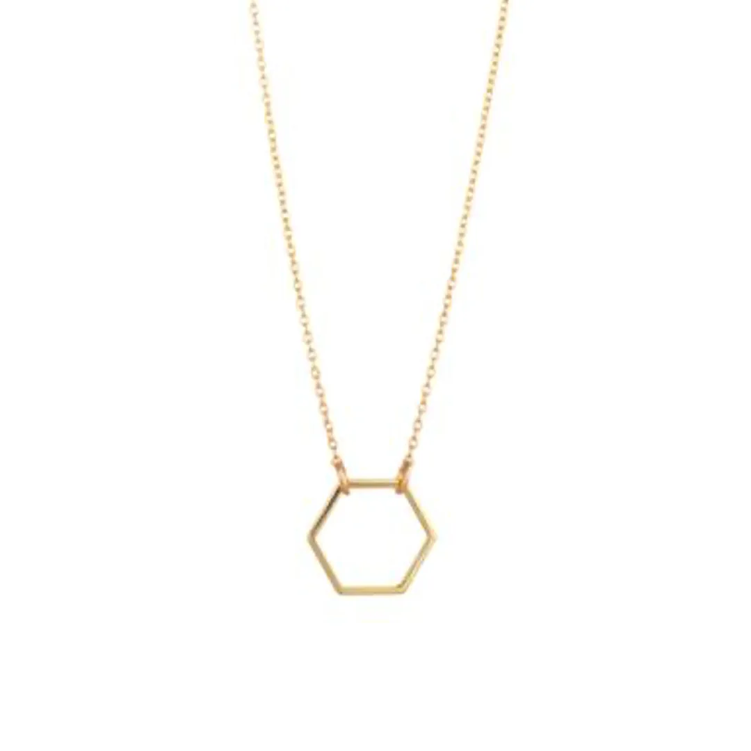 9kt Gold Hexagon Pendant Necklace