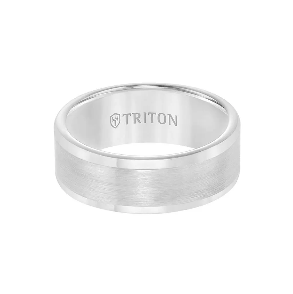 ABRAMS Flat White Tungsten Wedding Band with Brushed Center by Triton Rings -  8mm