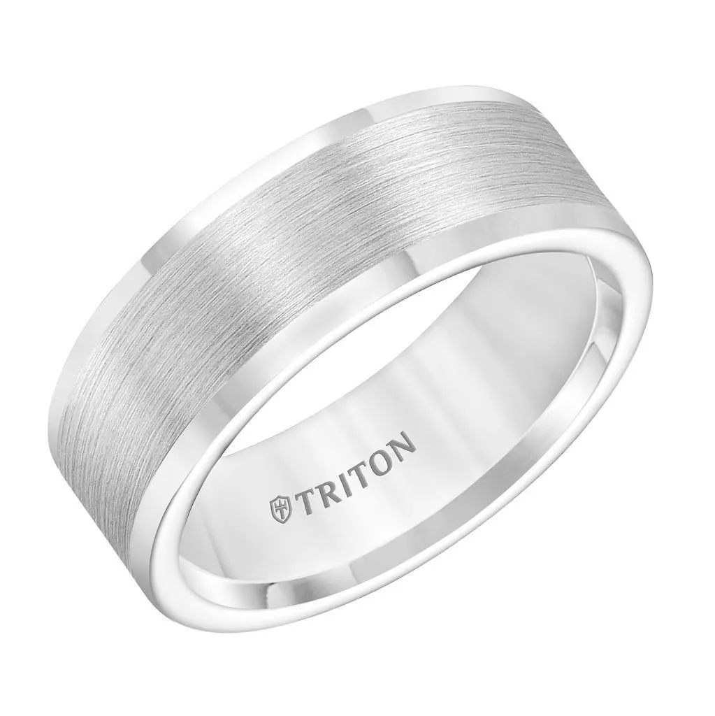 ABRAMS Flat White Tungsten Wedding Band with Brushed Center by Triton Rings -  8mm