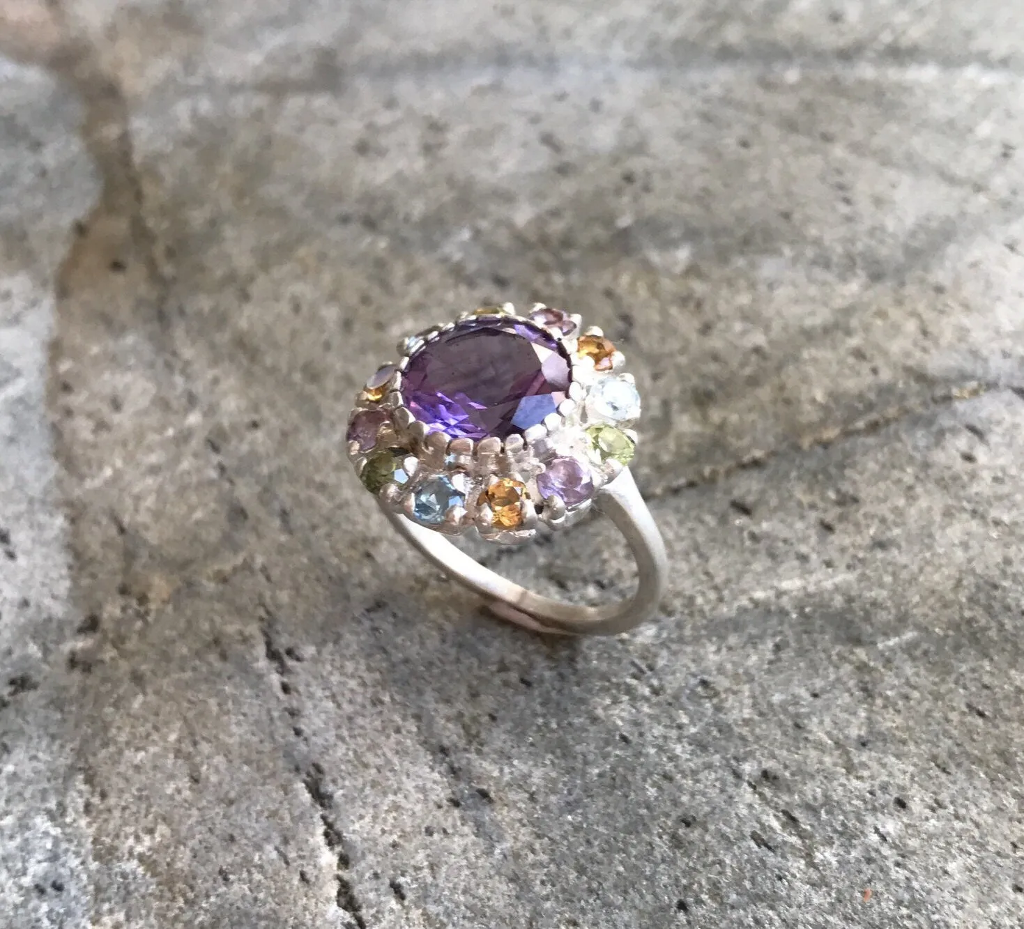 Amethyst Flower Ring - Natural Amethyst Ring - Large Victorian Ring