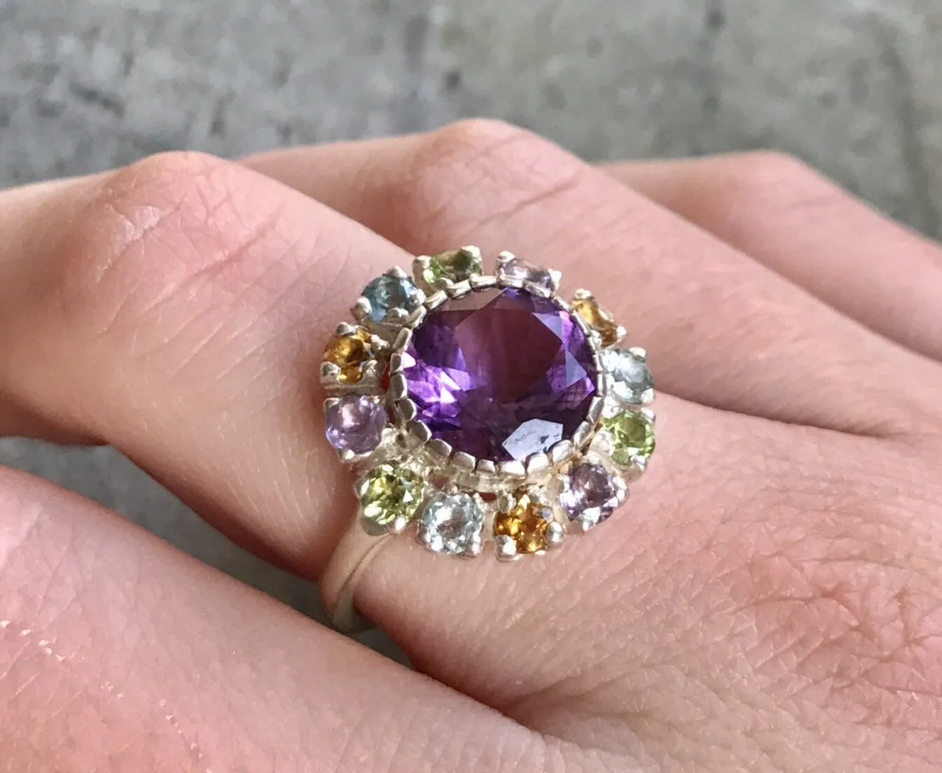 Amethyst Flower Ring - Natural Amethyst Ring - Large Victorian Ring