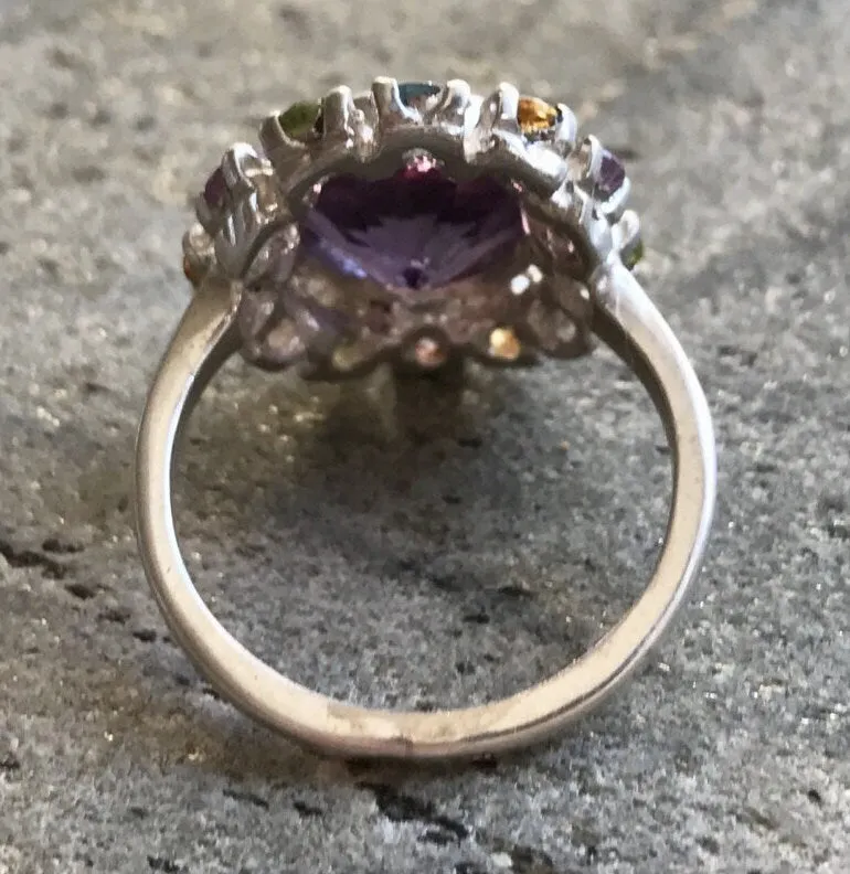 Amethyst Flower Ring - Natural Amethyst Ring - Large Victorian Ring