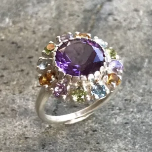 Amethyst Flower Ring - Natural Amethyst Ring - Large Victorian Ring