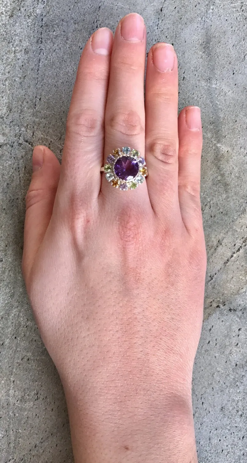 Amethyst Flower Ring - Natural Amethyst Ring - Large Victorian Ring