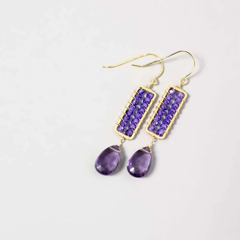 Amethyst Wire-Wrapped Parallel Earrings