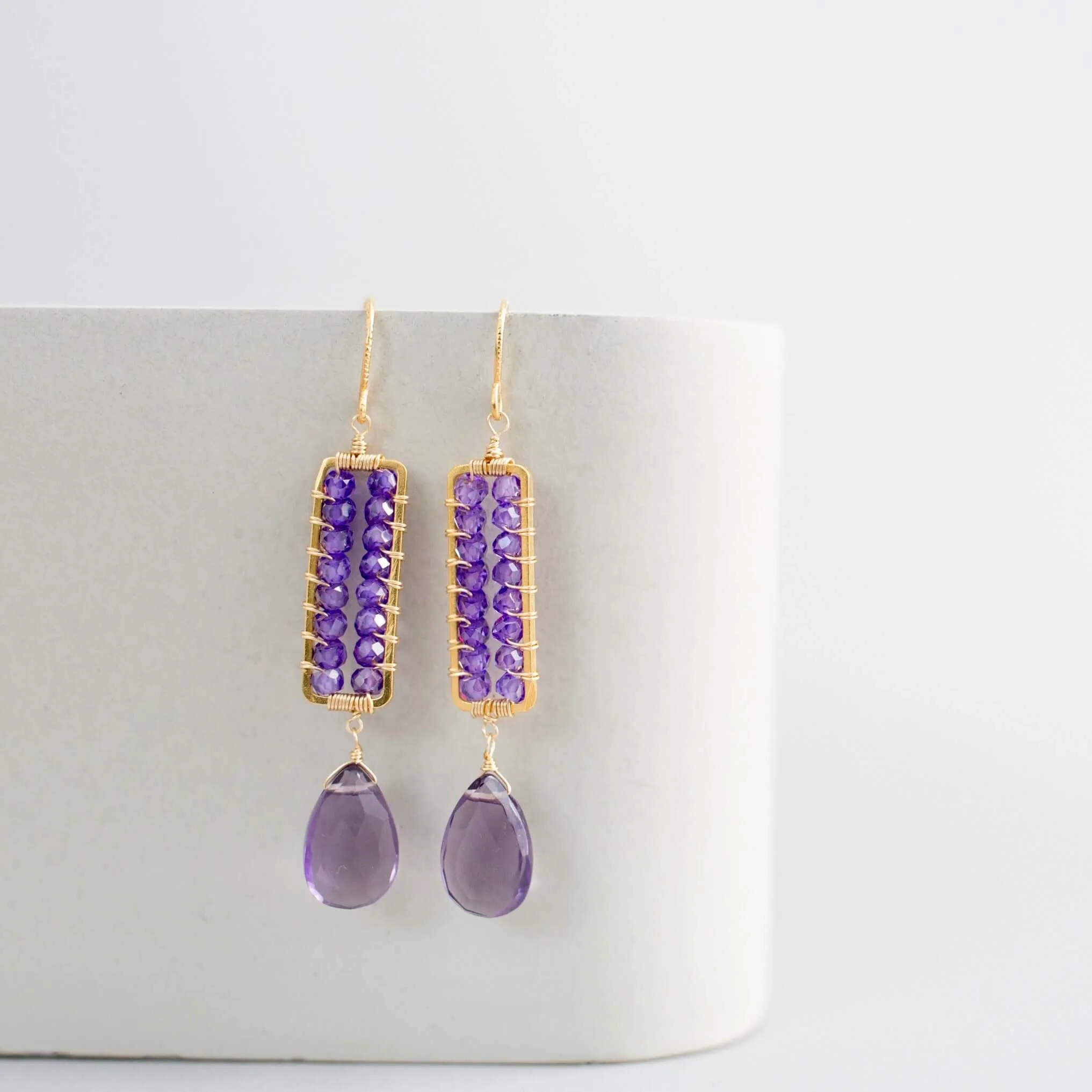 Amethyst Wire-Wrapped Parallel Earrings